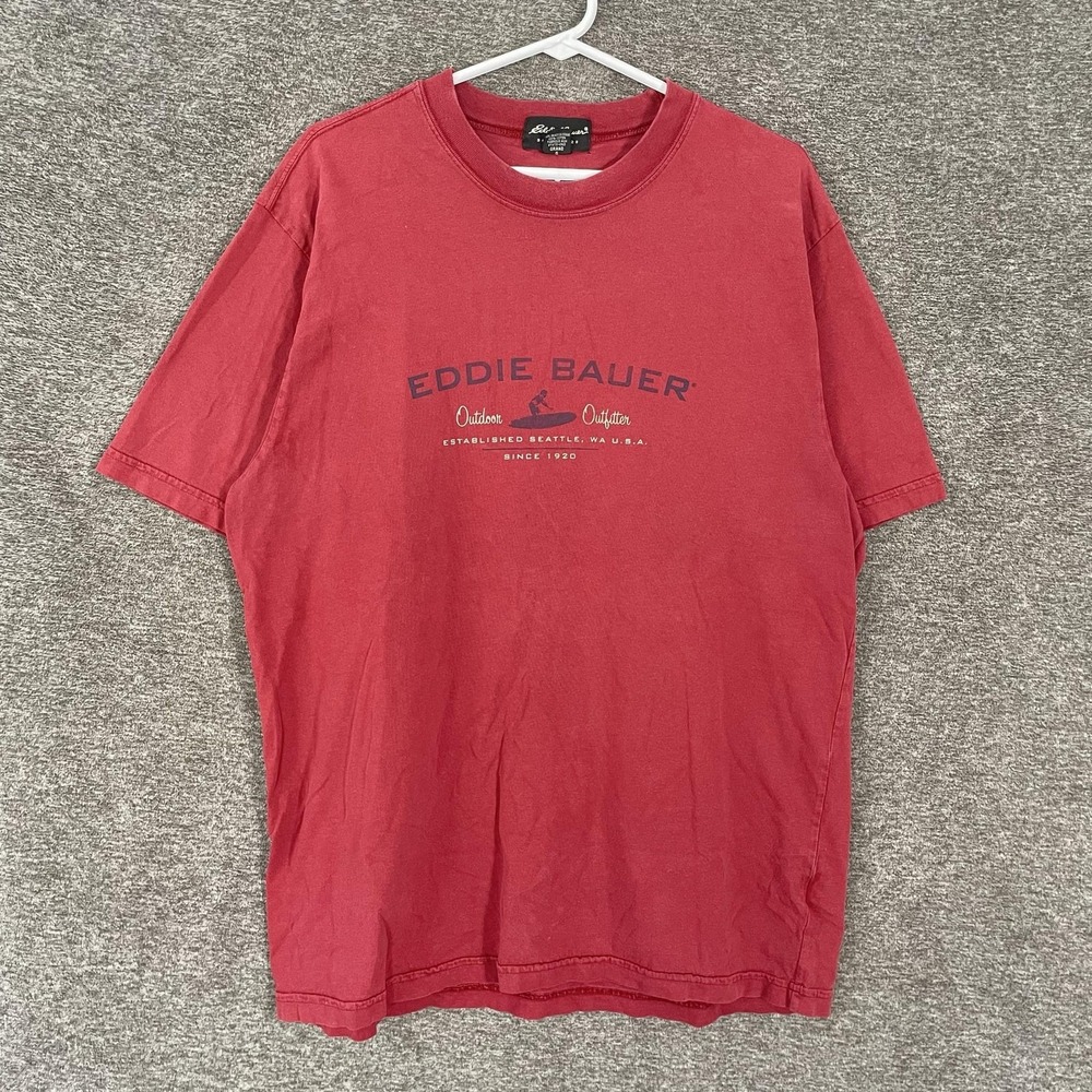 Eddie Bauer Shirt Mens LT Red Outdoor Outfitter Kayak Graphic T-Shirt Tee